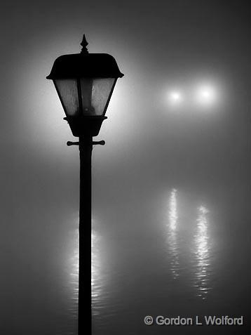 Canal Lights On A Foggy Night_01720-2BW.jpg - Rideau Canal Waterway photographed at Smiths Falls, Ontario, Canada.